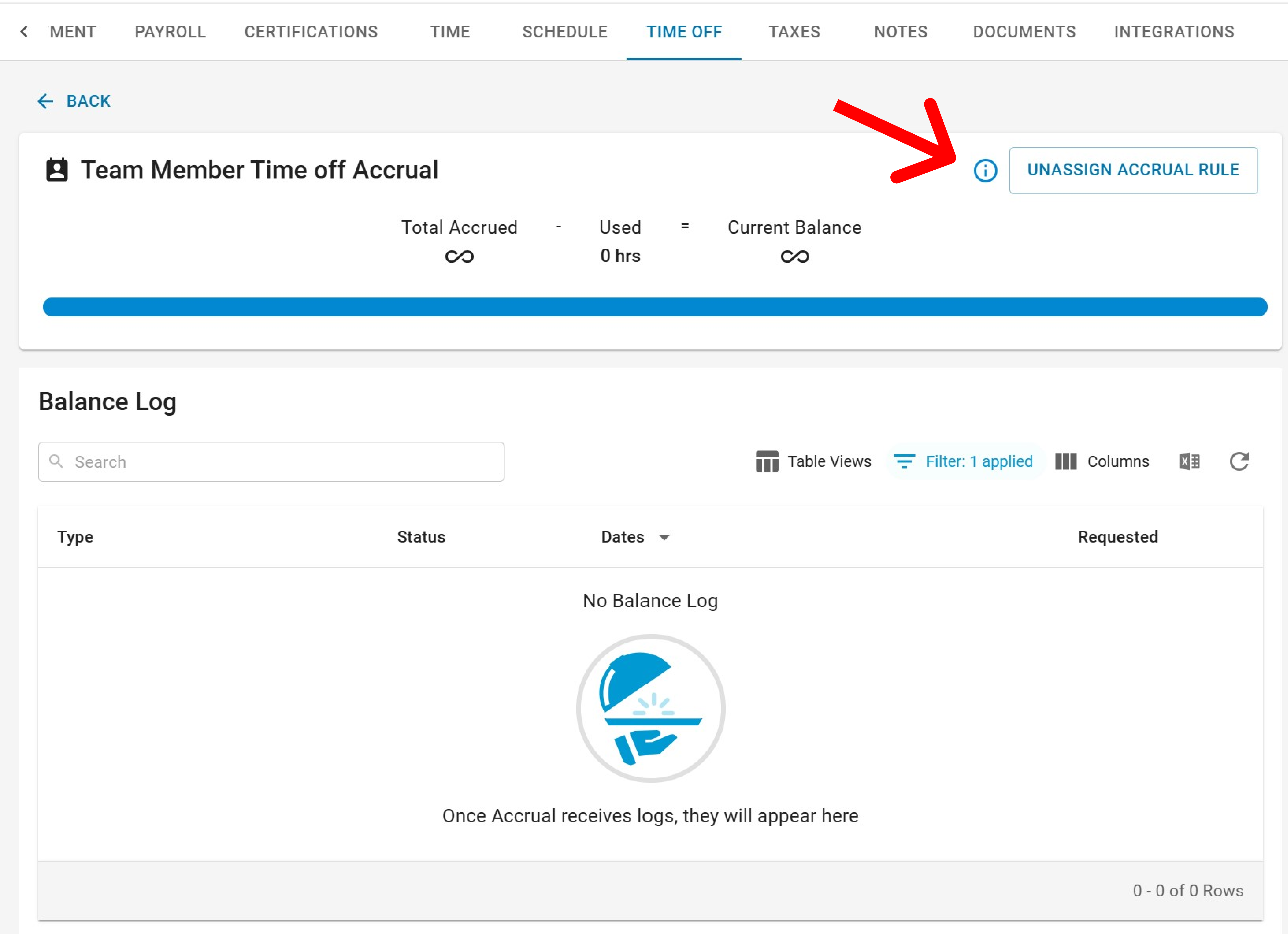 Unassign Accrual Rule